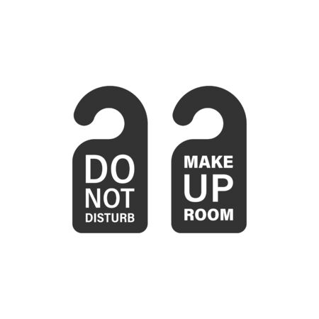 Do not disturb hotel sign icon in flat style. Inn vector illustration on white isolated background. Make up room business concept.のイラスト素材