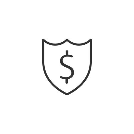 Shield with money icon in flat style. Cash protection vector illustration on white isolated background. Banking business concept.のイラスト素材