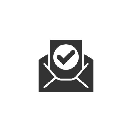 Envelope with confirmed document icon in flat style. Verify vector illustration on white isolated background. Receive business concept.のイラスト素材