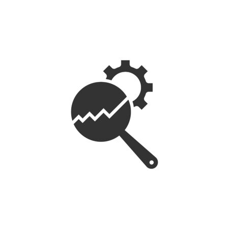 Loupe with gear icon in flat style. Magnifying glass vector illustration on white isolated background. Seo exploration business concept.のイラスト素材