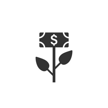 Growth profit icon in flat style. Flower with money vector illustration on white isolated background. Increase business concept.のイラスト素材