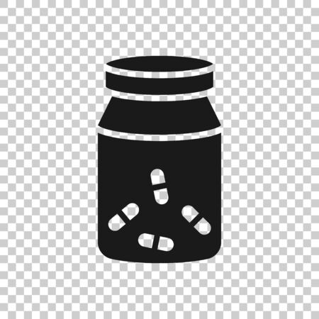 Pill bottle icon in flat style. Drugs vector illustration on white isolated background. Pharmacy business concept.のイラスト素材