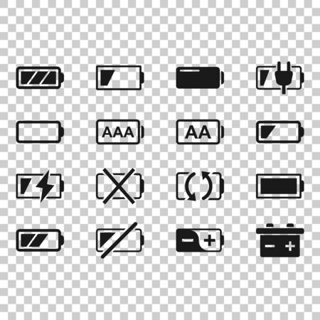 Battery charge icon set in flat style. Power level vector illustration on white isolated background. Lithium accumulator business concept.のイラスト素材