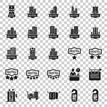 Hotel icon set in flat style. Booking vector illustration on white isolated background. Vacation reservation business concept.のイラスト素材