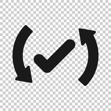 Check mark sign icon in flat style. Confirm button vector illustration on white isolated background. Accepted business concept.のイラスト素材