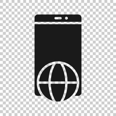 Globe smartphone icon in flat style. Mobile phone location vector illustration on white isolated background. Destination business concept.のイラスト素材