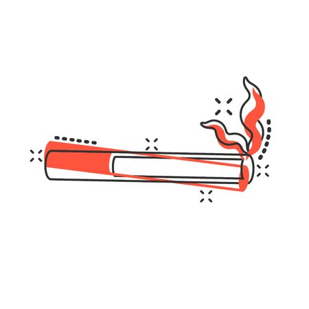 Cigarette icon in comic style. Smoke cartoon vector illustration on white isolated background. Nicotine splash effect business concept.のイラスト素材