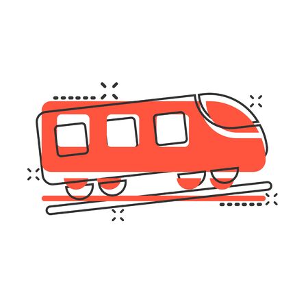 Metro icon in comic style. Train subway cartoon vector illustration on white isolated background. Railroad cargo splash effect business concept.のイラスト素材