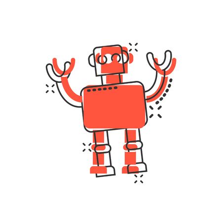 Cute robot chatbot icon in comic style. Bot operator cartoon vector illustration on white isolated background. Smart chatbot character splash effect business concept.のイラスト素材