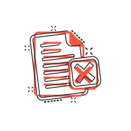 Document error icon in comic style. Broken report cartoon vector illustration on white isolated background. Damaged splash effect business concept.のイラスト素材