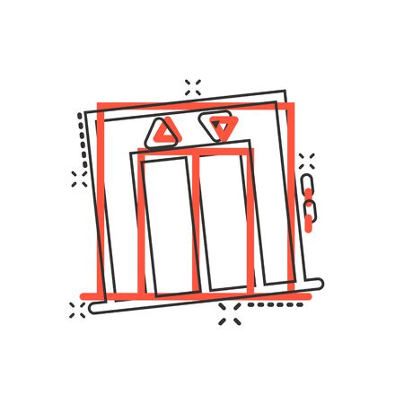 Elevator icon in comic style. Lift cartoon vector illustration on white isolated background. Passenger transportation splash effect business concept.のイラスト素材