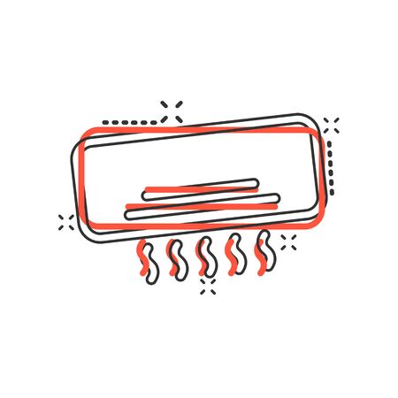 Conditioner icon in comic style. Cooler cartoon vector illustration on white isolated background. Cold climate splash effect business concept.のイラスト素材