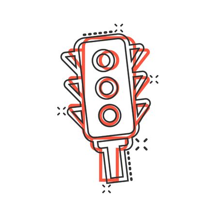 Semaphore icon in comic style. Traffic light cartoon vector illustration on white isolated background. Crossroads splash effect business concept.のイラスト素材