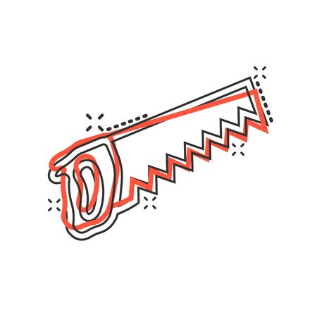 Saw blade icon in comic style. Working tools cartoon vector illustration on white isolated background. Hammer splash effect business concept.のイラスト素材