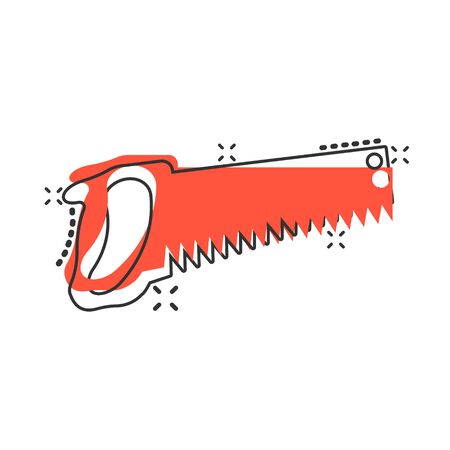 Saw blade icon in comic style. Working tools cartoon vector illustration on white isolated background. Hammer splash effect business concept.のイラスト素材
