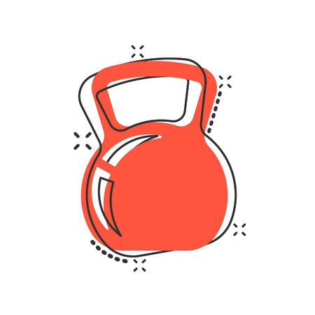 Kettlebell icon in comic style. Barbell sport equipment cartoon vector illustration on white isolated background. Dumbbell splash effect business concept.のイラスト素材