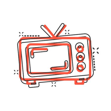 Retro tv screen vector icon in comic style. Old television cartoon illustration on white isolated background. Tv display splash effect business concept.のイラスト素材