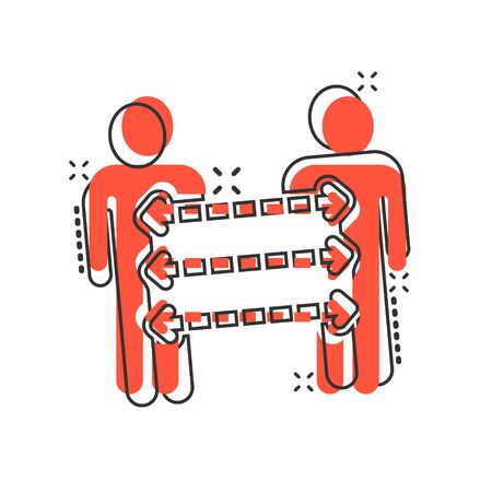 People referral icon in comic style. Business communication cartoon vector illustration on white background. Reference teamwork splash effect business concept.のイラスト素材