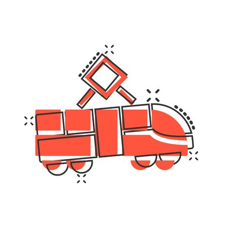 Metro icon in comic style. Train subway cartoon vector illustration on white isolated background. Railroad cargo splash effect business concept.のイラスト素材