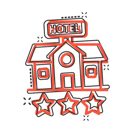 Hotel 3 stars sign icon in comic style. Inn building cartoon vector illustration on white isolated background. Hostel room splash effect business concept.のイラスト素材