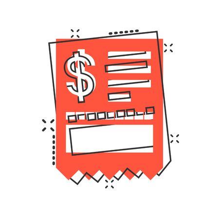 Money check icon in comic style. Checkbook cartoon vector illustration on white isolated background. Finance voucher splash effect business concept.のイラスト素材