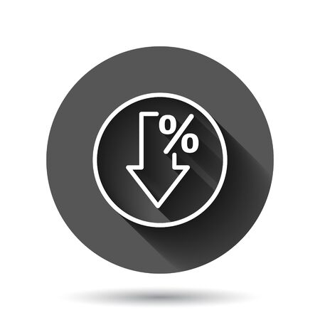 Decline arrow icon in flat style. Decrease vector illustration on black round background with long shadow effect. Revenue model circle button business concept.のイラスト素材