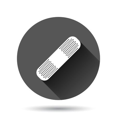 Bandage icon in flat style. Plaster vector illustration on black round background with long shadow effect. First aid kit circle button business concept.のイラスト素材