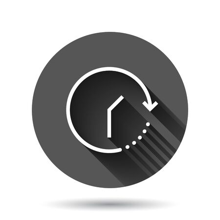 Clock icon in flat style. Watch vector illustration on black round background with long shadow effect. Timer circle button business concept.のイラスト素材