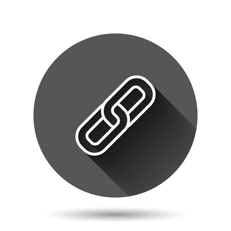 Chain icon in flat style. Network hyperlink vector illustration on black round background with long shadow effect. Attach circle button business concept.のイラスト素材