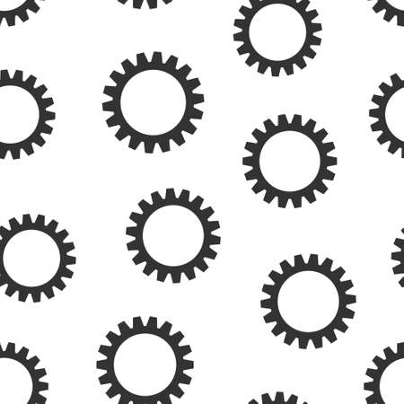 Gear vector icon in flat style. Cog wheel illustration on white isolated background. Gearwheel cogwheel seamless pattern business concept.のイラスト素材