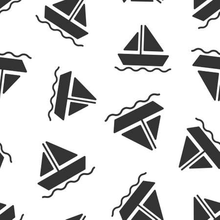 Tourism ship icon in flat style. Fishing boat vector illustration on white isolated background. Tanker destination seamless pattern business concept.のイラスト素材