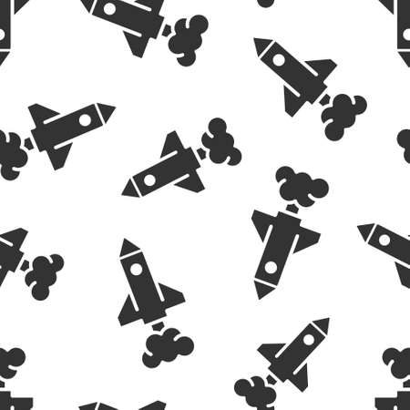 Rocket icon in flat style. Spaceship launch vector illustration on white isolated background. Sputnik seamless pattern business concept.のイラスト素材