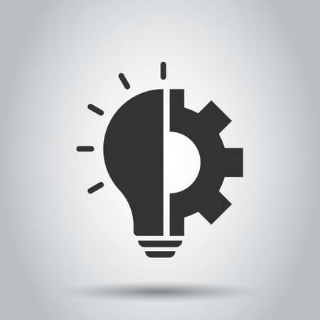 Innovation icon in flat style. Lightbulb with cogwheel vector illustration on white isolated background. Idea business concept.のイラスト素材