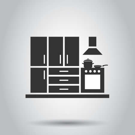 Kitchen furniture icon in flat style. Cuisine vector illustration on white isolated background. Cooking room business concept.のイラスト素材