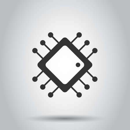 Computer cpu icon in flat style. Circuit board vector illustration on white isolated background. Motherboard chip business concept.のイラスト素材