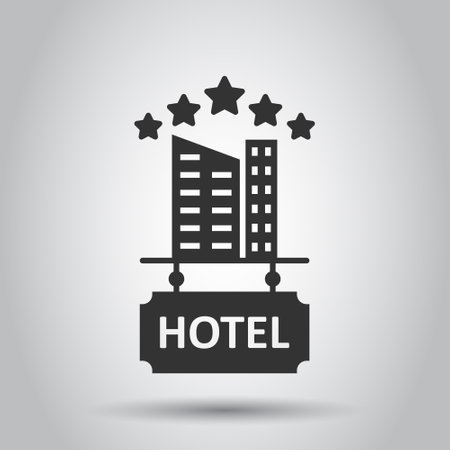 Hotel 5 stars sign icon in flat style. Inn building vector illustration on white isolated background. Hostel room business concept.のイラスト素材