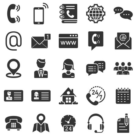 Contact icon set in flat style. Phone communication vector illustration on white isolated background. Website equipment business concept.のイラスト素材
