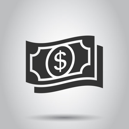 Money dollar icon in flat style. Exchange cash vector illustration on white isolated background. Banknote bill business concept.のイラスト素材