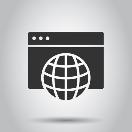 Website domain icon in flat style. Global internet address vector illustration on white isolated background. Server business concept.のイラスト素材