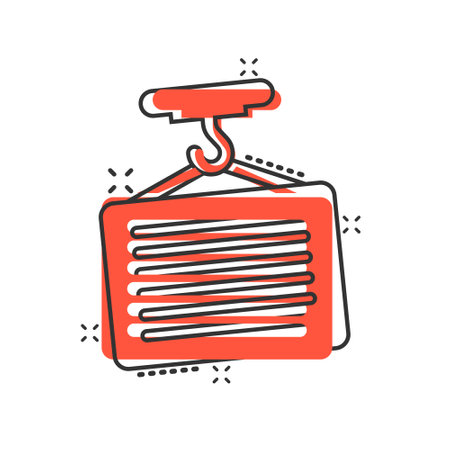 Container icon in comic style. Delivery cargo cartoon vector illustration on white isolated background. Freight box splash effect business concept.のイラスト素材