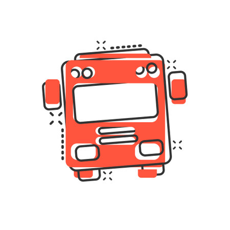 Bus icon in comic style. Coach car cartoon vector illustration on white isolated background. Autobus splash effect business concept.のイラスト素材