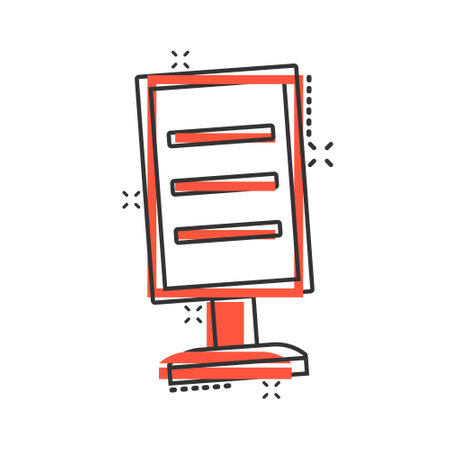 Billboard icon in comic style. Citylight display cartoon vector illustration on white isolated background. Banner placard splash effect business concept.のイラスト素材