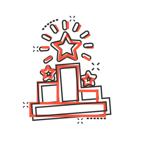 Podium icon in comic style. Pedestal cartoon vector illustration on white isolated background. Award splash effect business concept.のイラスト素材