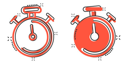 Clock icon in comic style. Watch cartoon vector illustration on white isolated background. Timer splash effect business concept.のイラスト素材