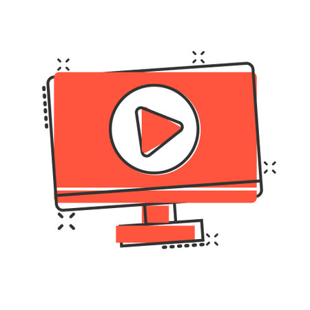 Tv screen icon in comic style. Video cartoon vector illustration on white isolated background. Computer monitor splash effect business concept.のイラスト素材