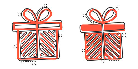 Gift box icon in comic style. Present package cartoon vector illustration on white isolated background. Surprise splash effect business concept.のイラスト素材