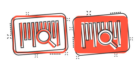 Barcode icon in comic style. Product distribution cartoon vector illustration on white isolated background. Bar code splash effect business concept.のイラスト素材