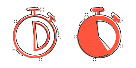 Clock icon in comic style. Watch cartoon vector illustration on white isolated background. Timer splash effect business concept.のイラスト素材