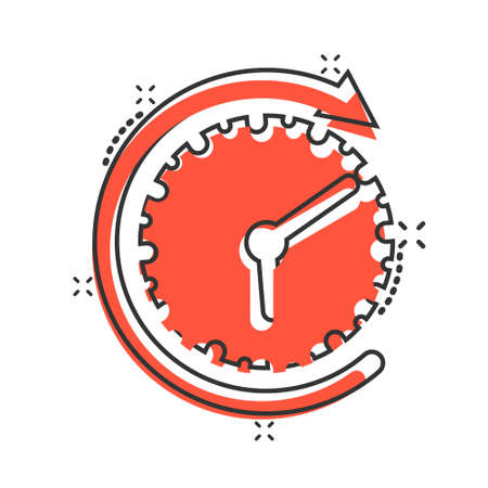 Clock icon in comic style. Watch cartoon vector illustration on white isolated background. Timer splash effect business concept.のイラスト素材