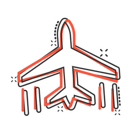 Plane icon in comic style. Airplane cartoon vector illustration on white isolated background. Flight airliner splash effect business concept.のイラスト素材